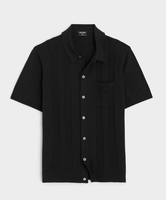 Todd Snyder Silk-Cotton Ribbed Full Placket Sweater Polo in Black Black