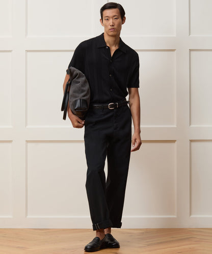 Todd Snyder Silk-Cotton Ribbed Full Placket Sweater Polo in Black Black