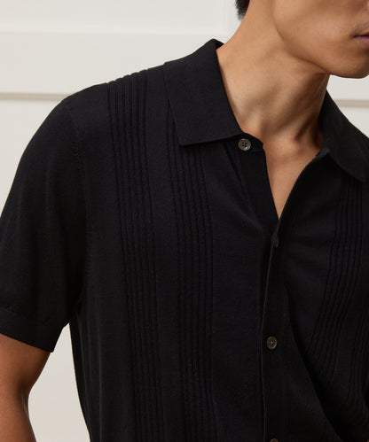 Todd Snyder Silk-Cotton Ribbed Full Placket Sweater Polo in Black Black