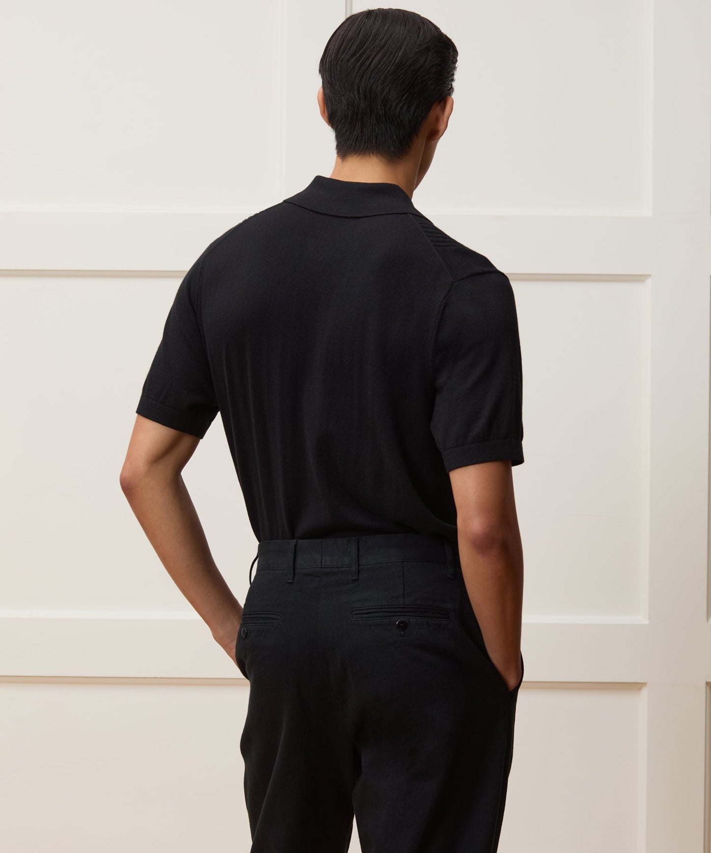 Todd Snyder Silk-Cotton Ribbed Full Placket Sweater Polo in Black Black