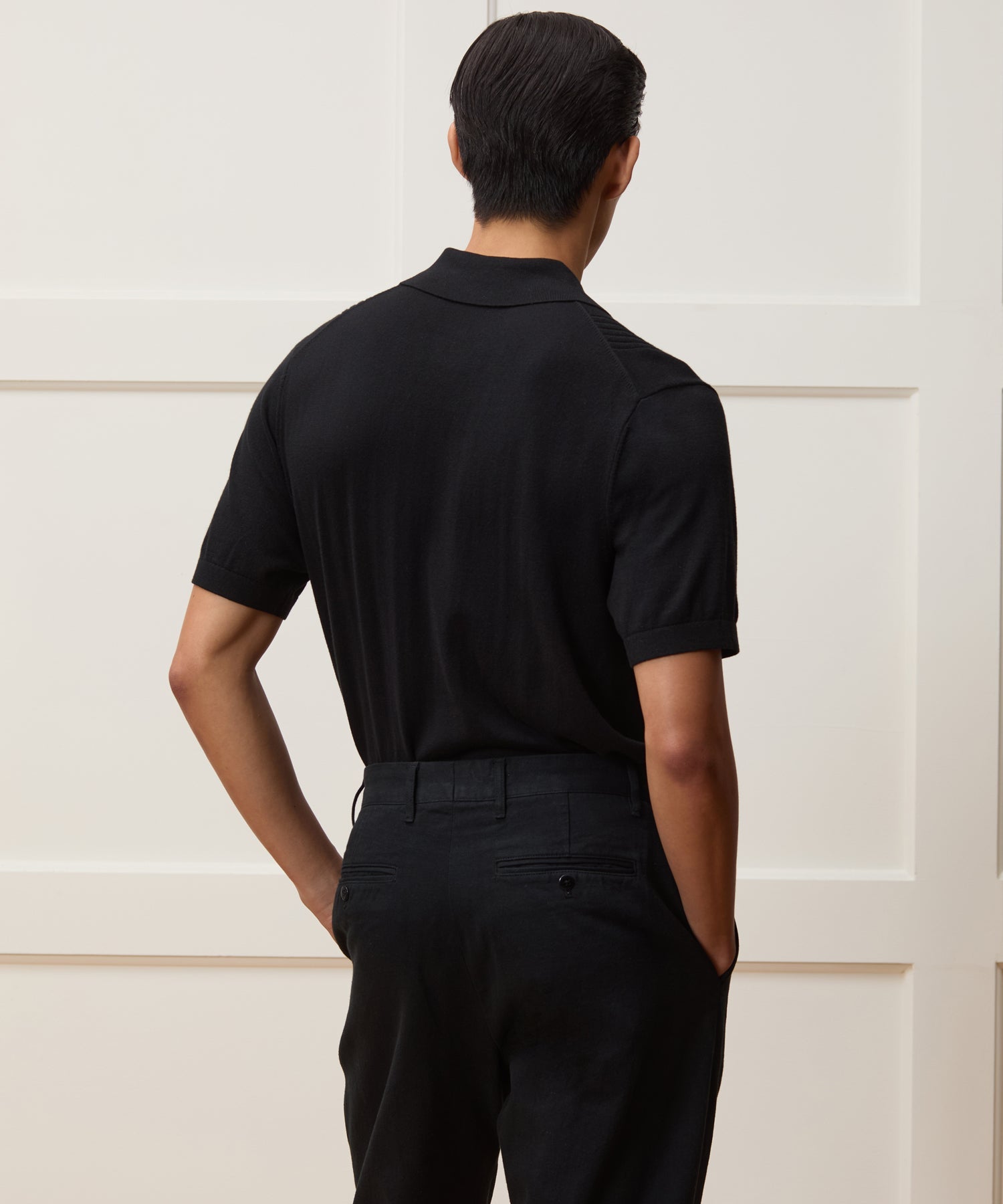 Todd Snyder Silk-Cotton Ribbed Full Placket Sweater Polo in Black Black