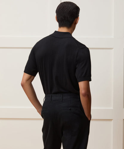Todd Snyder Silk-Cotton Ribbed Full Placket Sweater Polo in Black Black