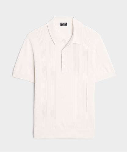 Todd Snyder Silk-Cotton Ribbed Sweater Polo in Off White Bisque