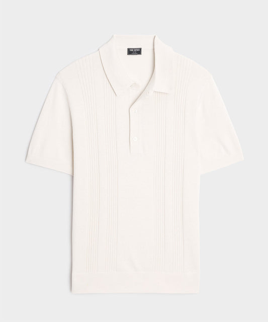 Todd Snyder Silk-Cotton Ribbed Sweater Polo in Off White Bisque
