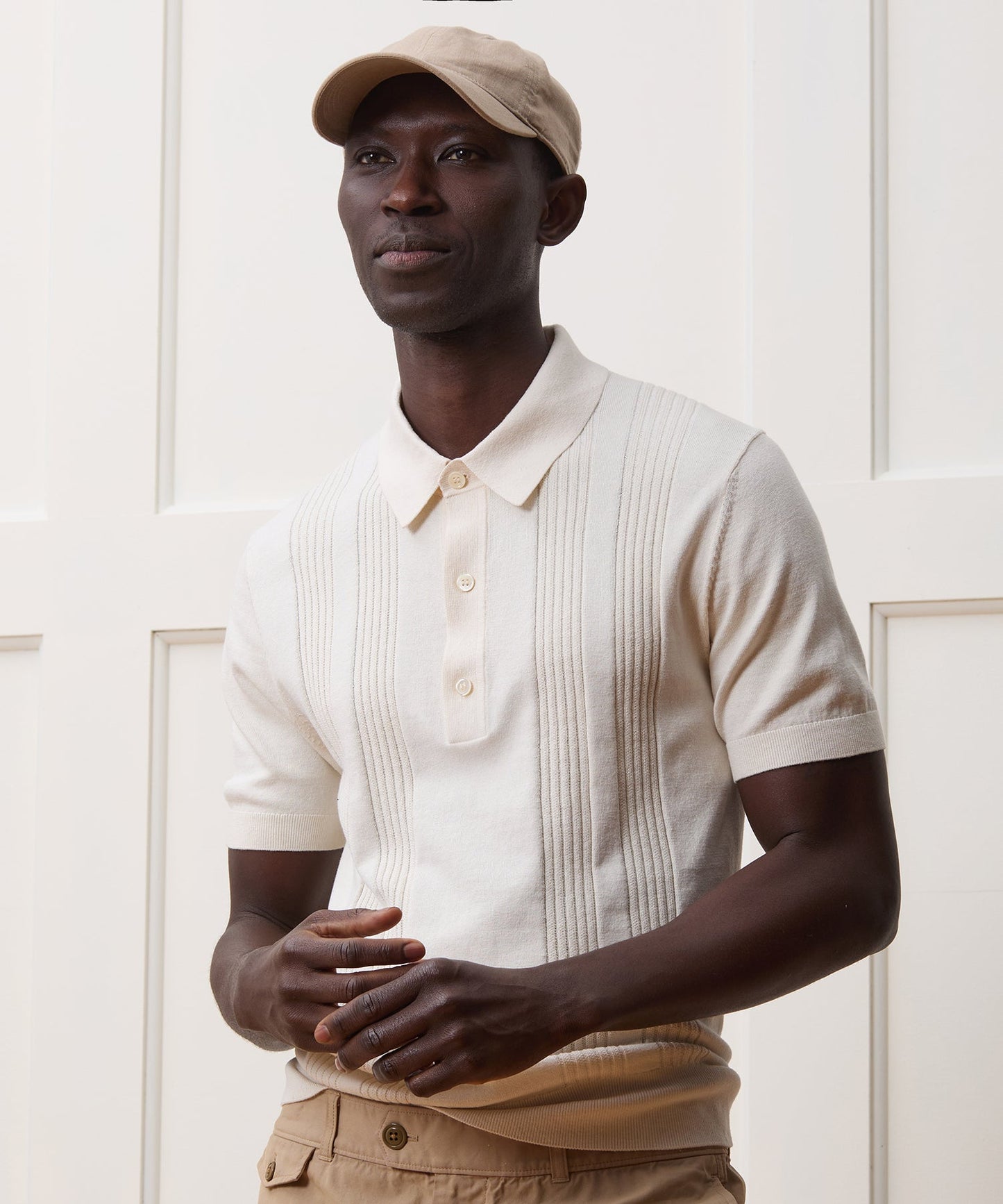 Todd Snyder Silk-Cotton Ribbed Sweater Polo in Off White Bisque