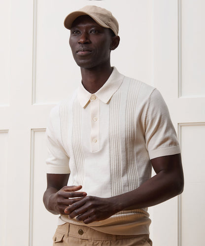 Todd Snyder Silk-Cotton Ribbed Sweater Polo in Off White Bisque