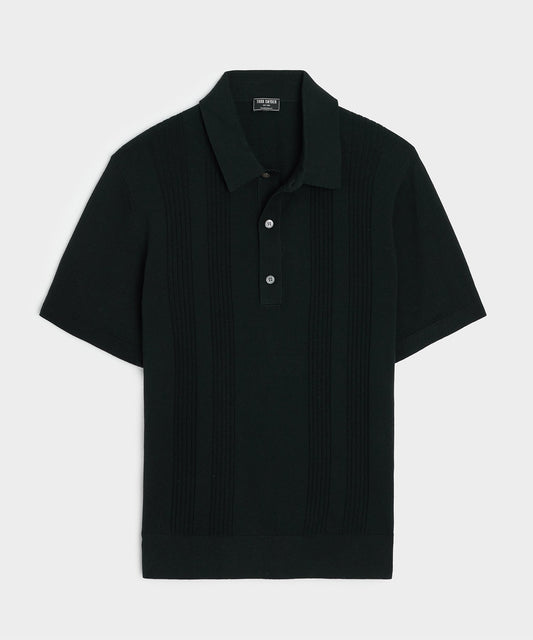 Todd Snyder Silk-Cotton Ribbed Sweater Polo in Black Black
