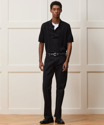 Todd Snyder Silk-Cotton Ribbed Sweater Polo in Black Black