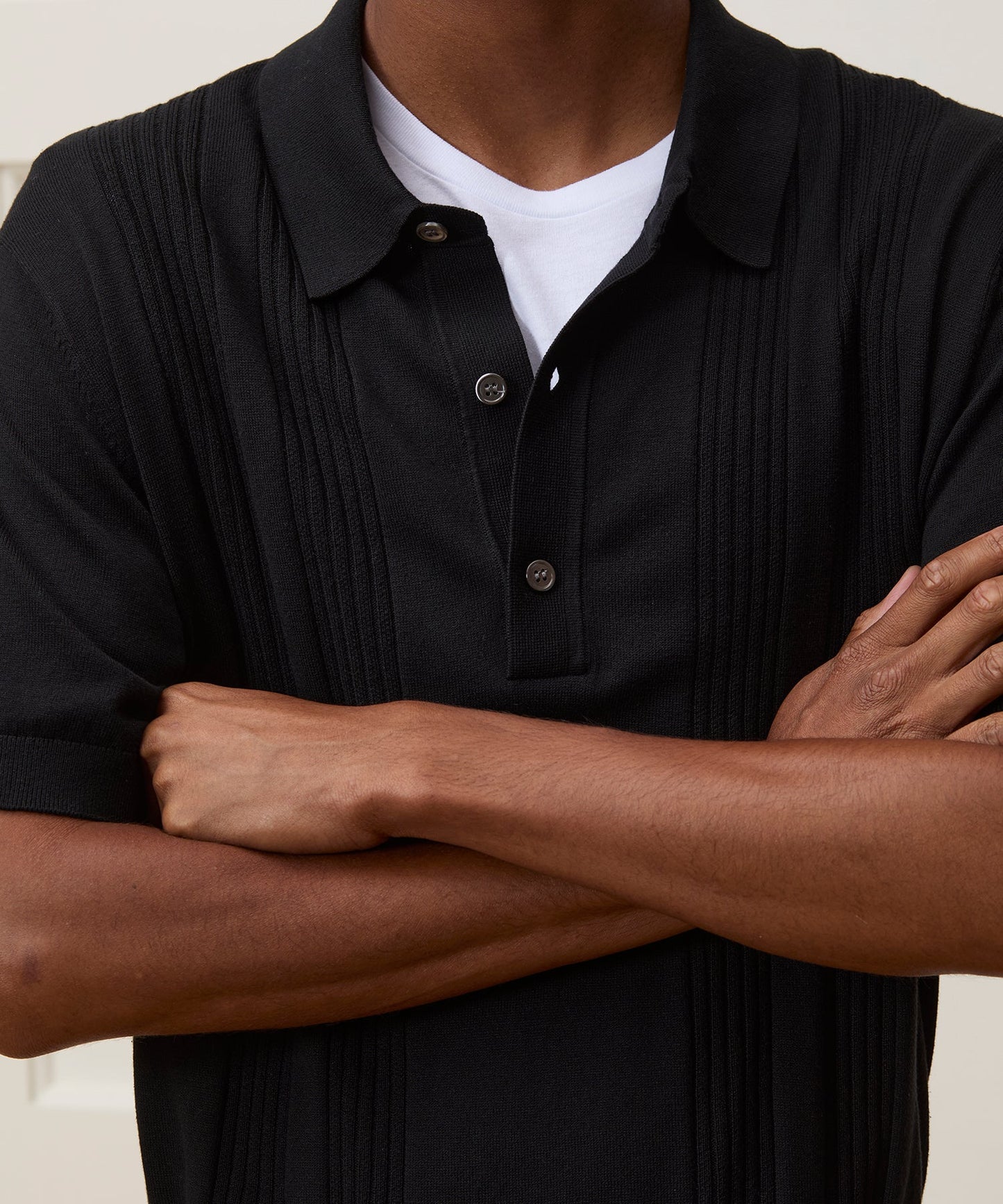 Todd Snyder Silk-Cotton Ribbed Sweater Polo in Black Black