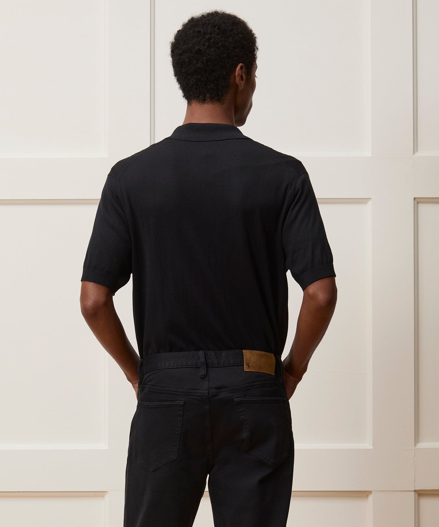 Todd Snyder Silk-Cotton Ribbed Sweater Polo in Black Black