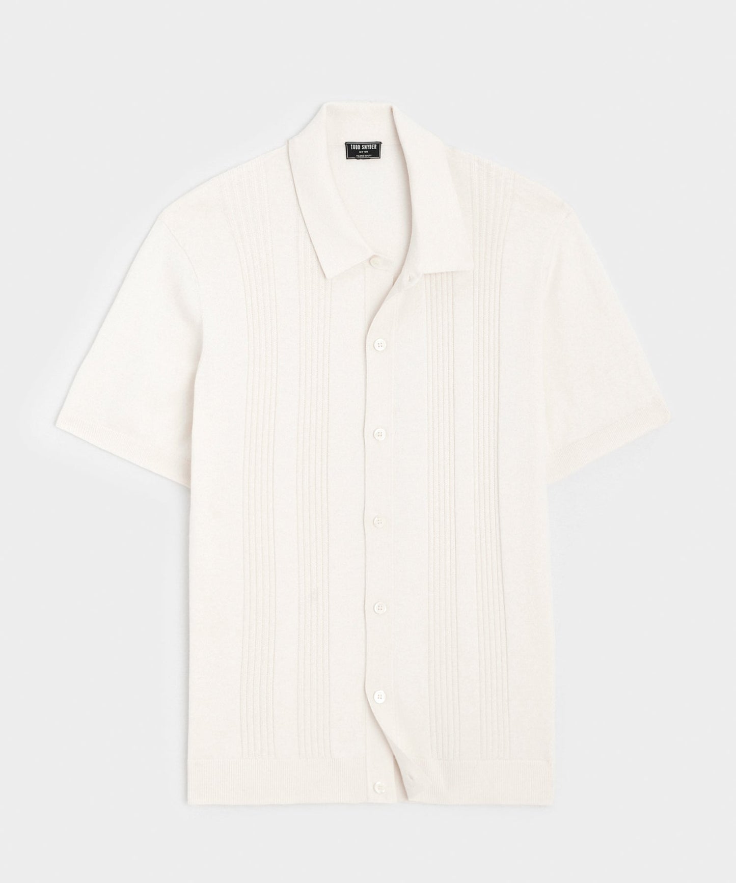 Todd Snyder Silk-Cotton Ribbed Full Placket Sweater Polo in Off White Bisque