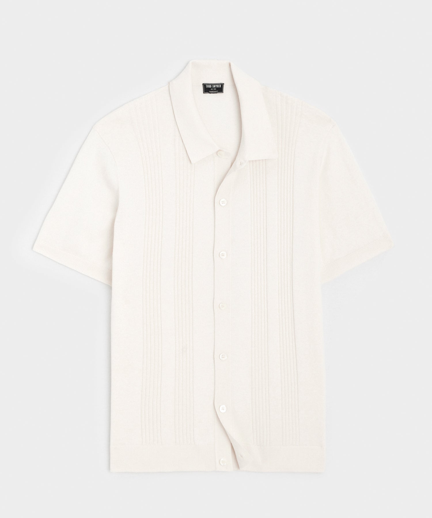 Todd Snyder Silk-Cotton Ribbed Full Placket Sweater Polo in Off White Bisque