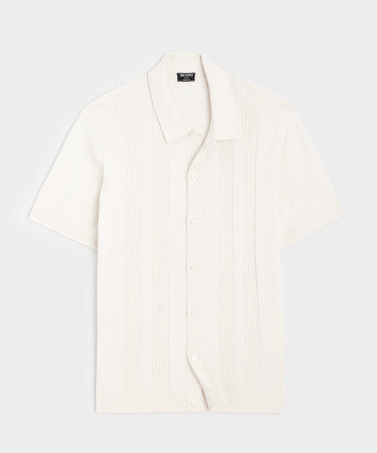 Todd Snyder Silk-Cotton Ribbed Full Placket Sweater Polo in Off White Bisque