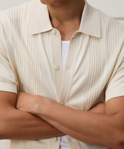 Todd Snyder Silk-Cotton Ribbed Full Placket Sweater Polo in Off White Bisque