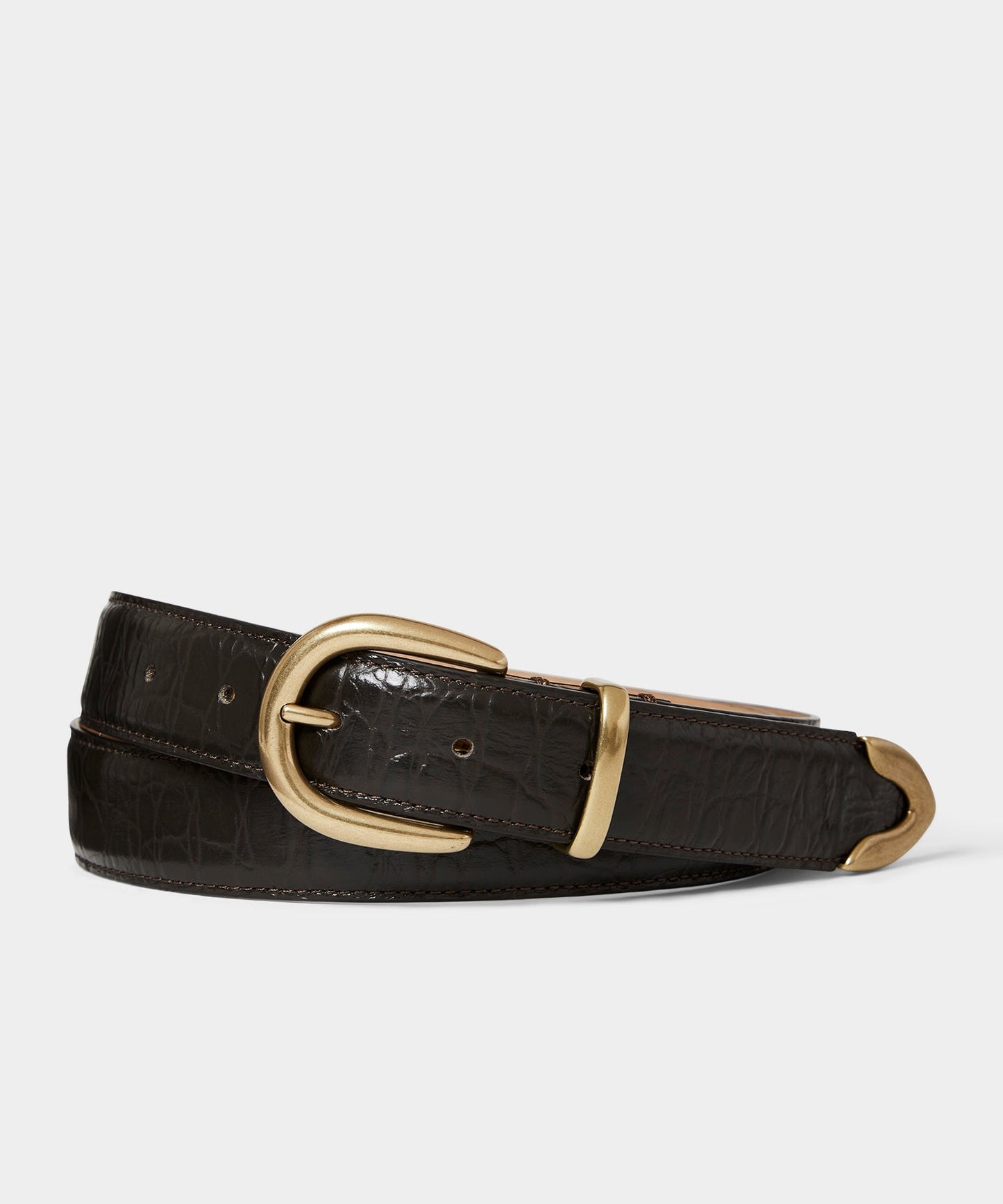Todd Snyder Italian Crocodile Embossed Leather Belt Brown