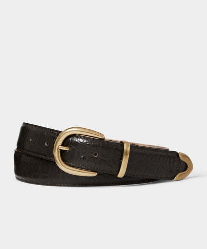 Todd Snyder Italian Crocodile Embossed Leather Belt Brown