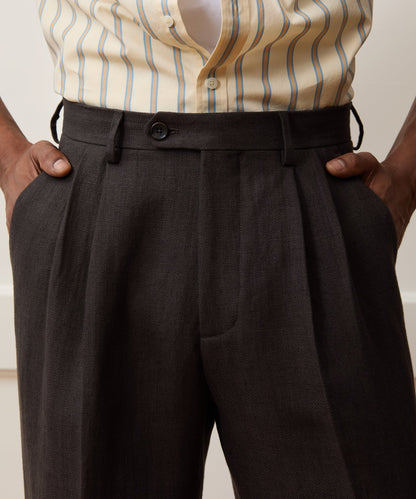 Todd Snyder Italian Linen Wythe Trouser in Caviar Herringbone Caviar