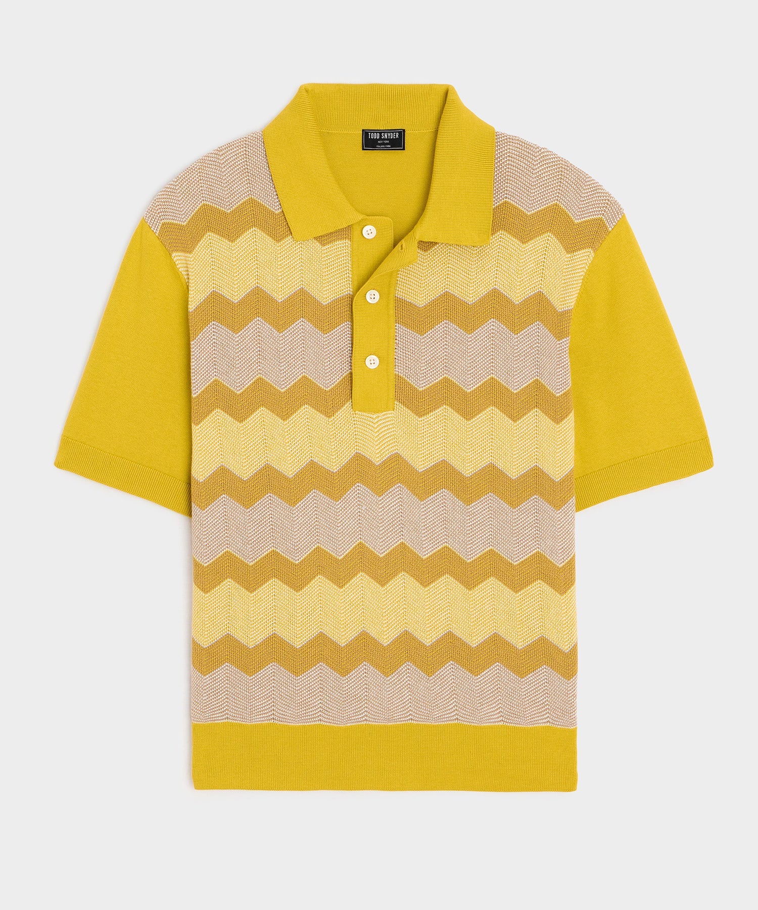 Todd Snyder Charters Sweater Polo in Craspedia Chevron Craspedia