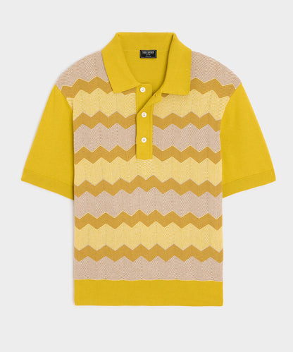 Todd Snyder Charters Sweater Polo in Craspedia Chevron Craspedia