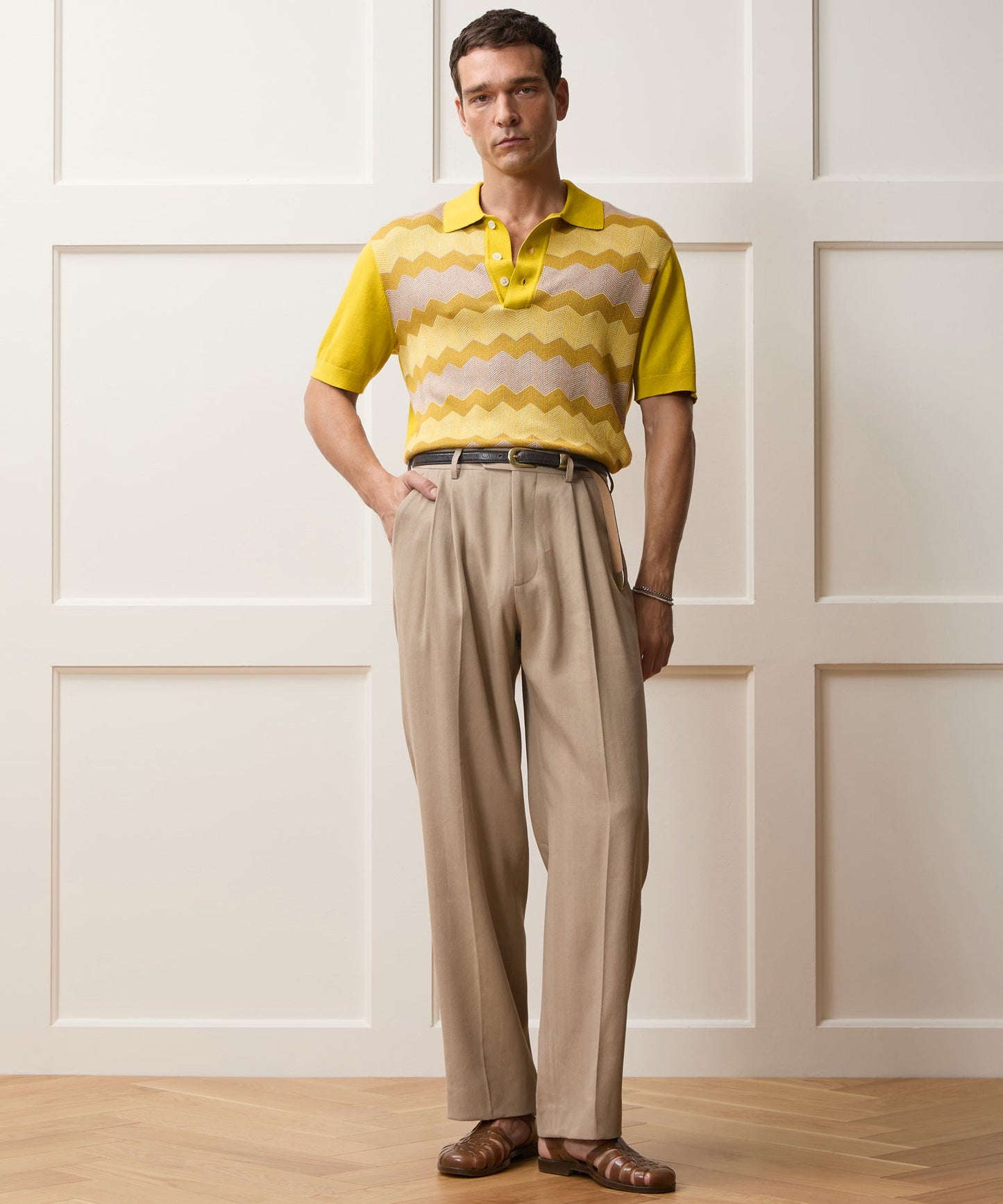 Todd Snyder Charters Sweater Polo in Craspedia Chevron Craspedia