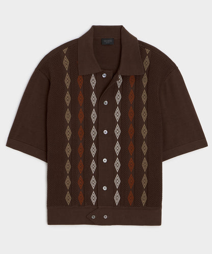 Todd Snyder Palmetto Sweater Polo in Umber Diamond Umber