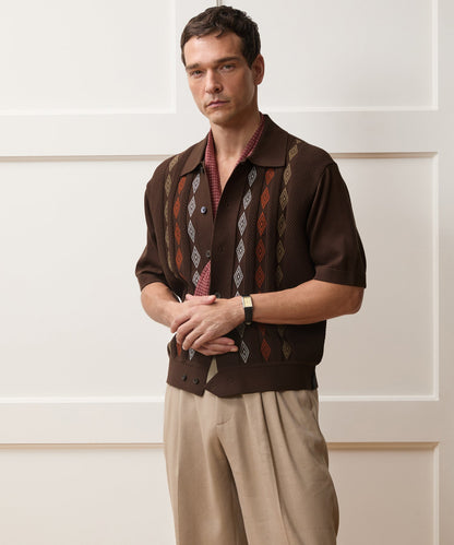Todd Snyder Palmetto Sweater Polo in Umber Diamond Umber