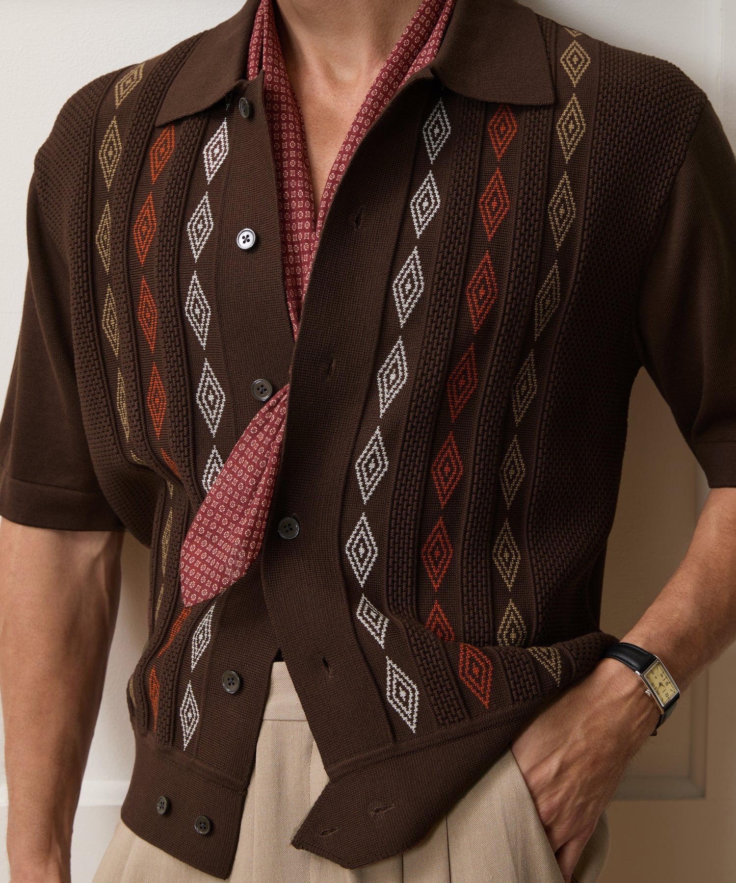 Todd Snyder Palmetto Sweater Polo in Umber Diamond Umber