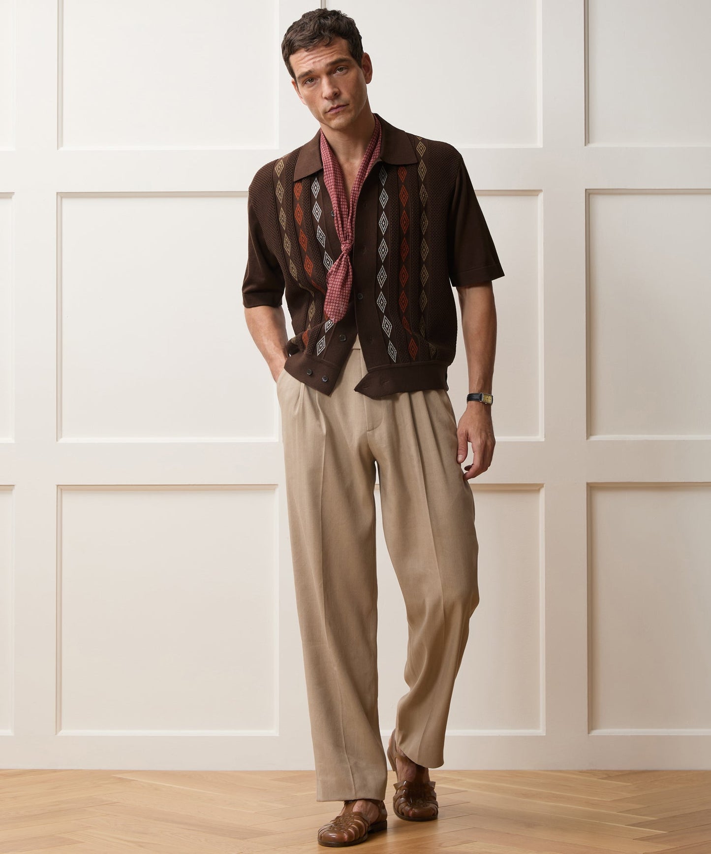 Todd Snyder Palmetto Sweater Polo in Umber Diamond Umber