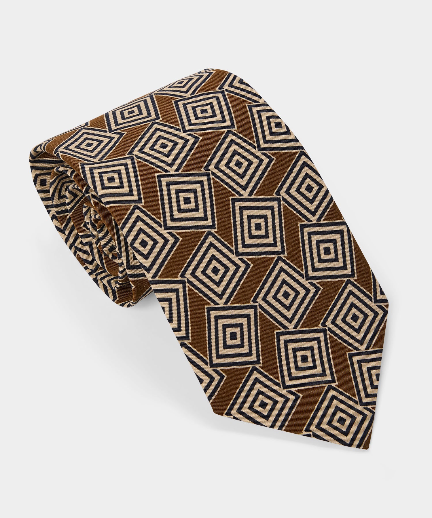 Todd Snyder Italian Silk Tie in Light Brown Geo Maze Light Brown