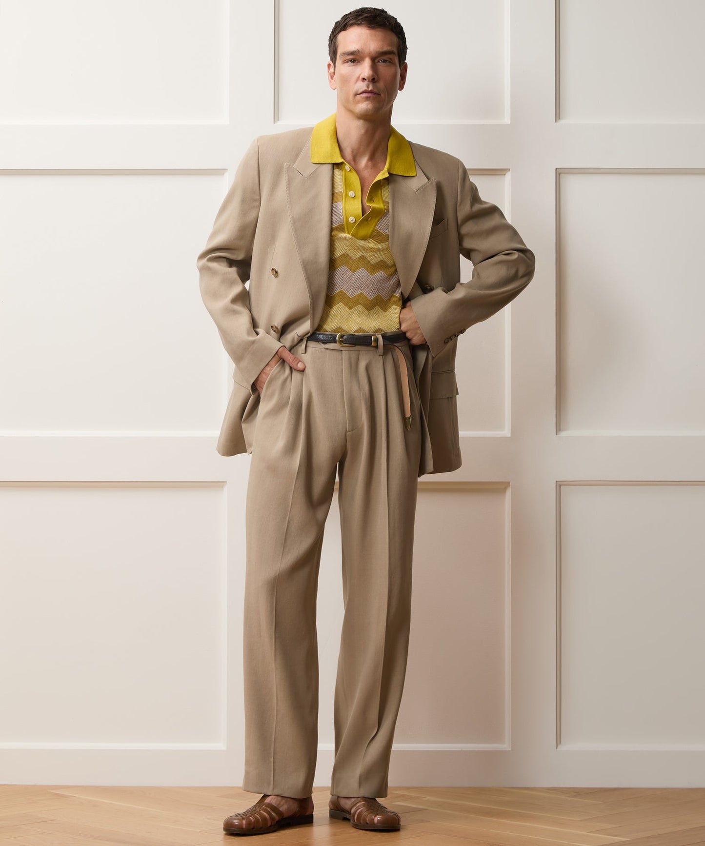 Todd Snyder Italian Linen-Silk Herringbone Wythe Trouser in Beige Beige