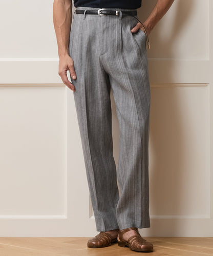 Todd Snyder Italian Multi-Stripe Linen Hollywood Trouser in Grey Grey