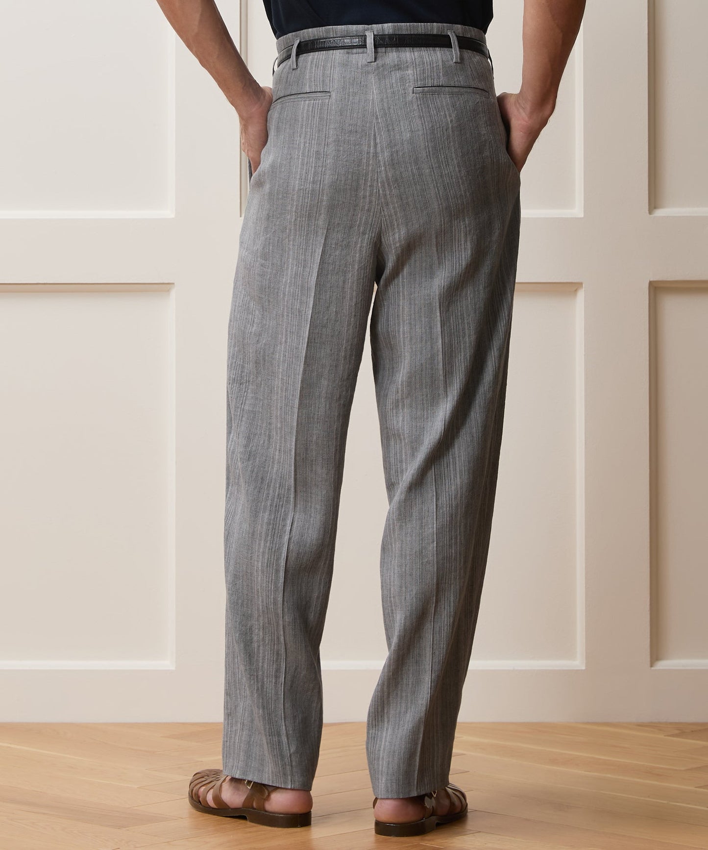 Todd Snyder Italian Multi-Stripe Linen Hollywood Trouser in Grey Grey
