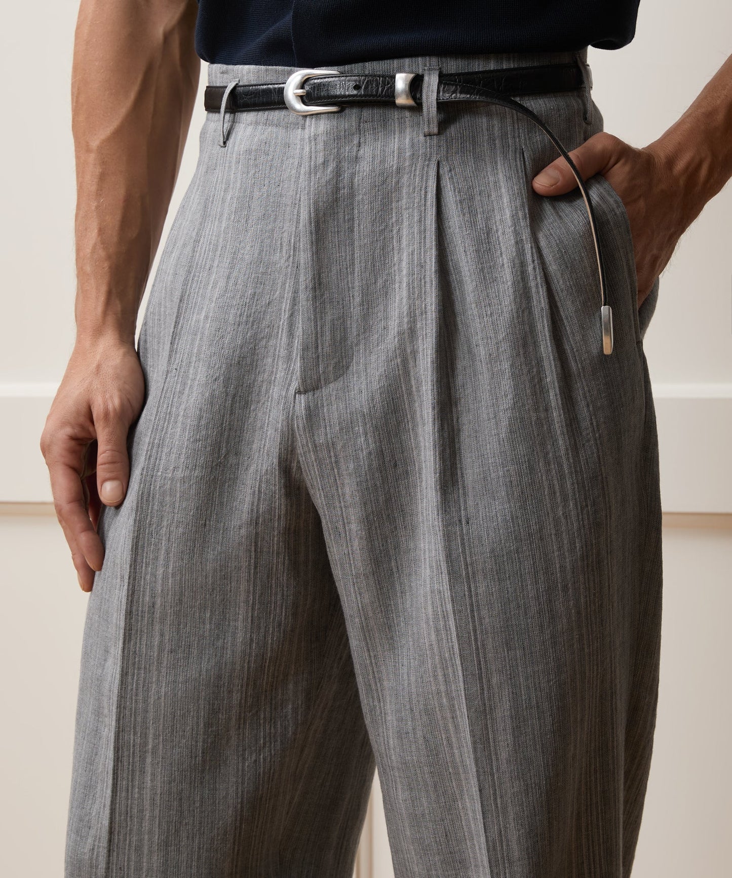Todd Snyder Italian Multi-Stripe Linen Hollywood Trouser in Grey Grey