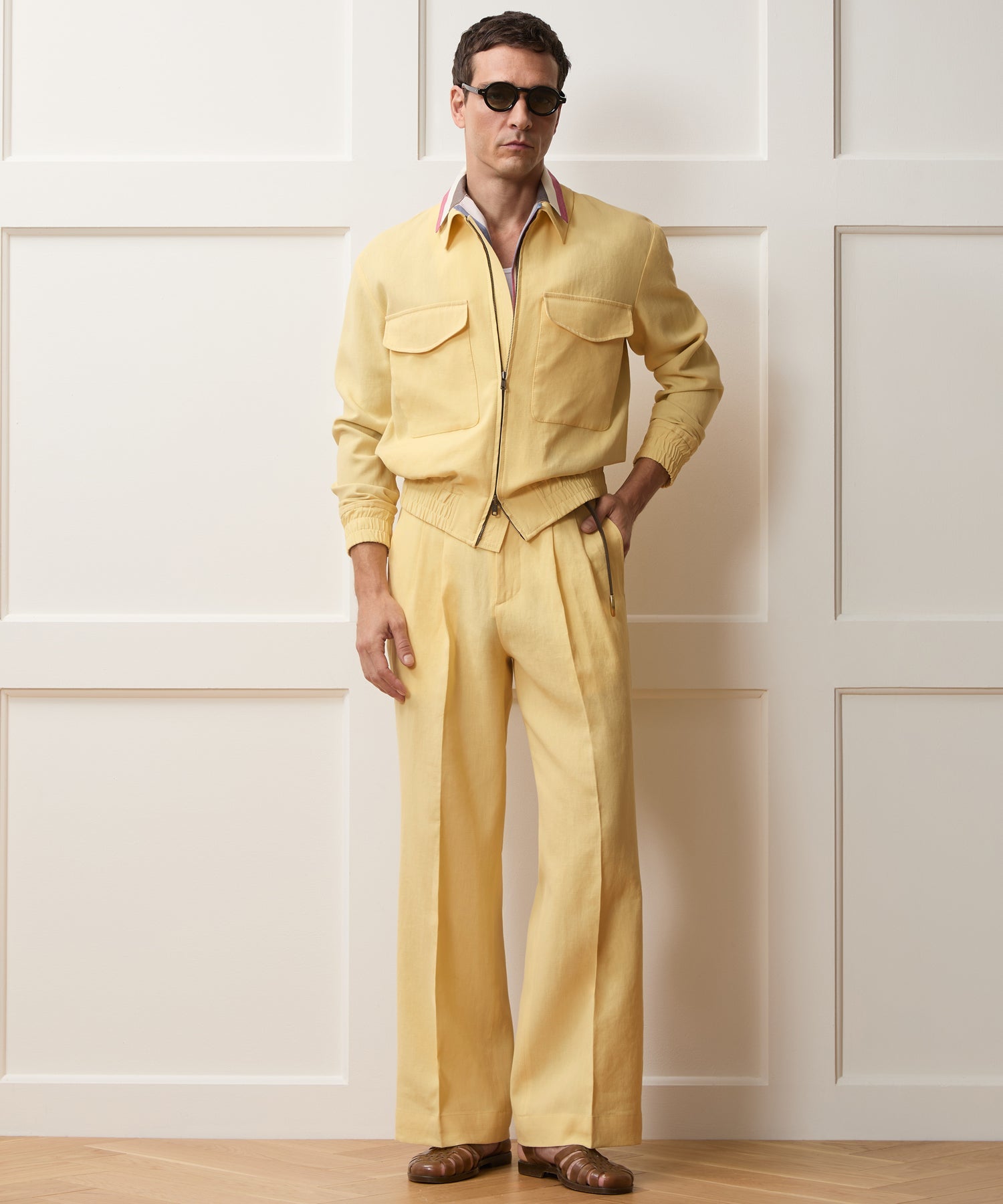 Todd Snyder Italian Sueded Linen Gaucho Pant in Yellow Yellow