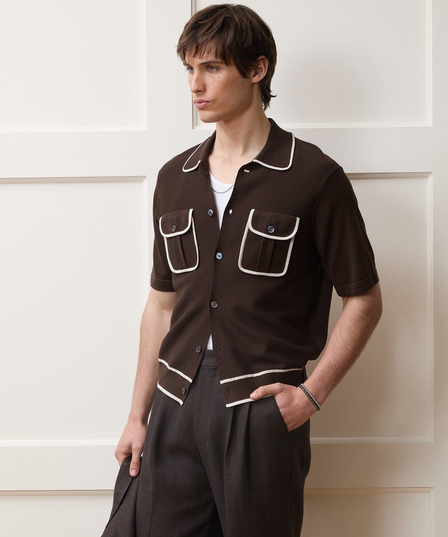 Todd Snyder Wynwood Sweater Polo in Tipped Saddle Brown Saddle Brown