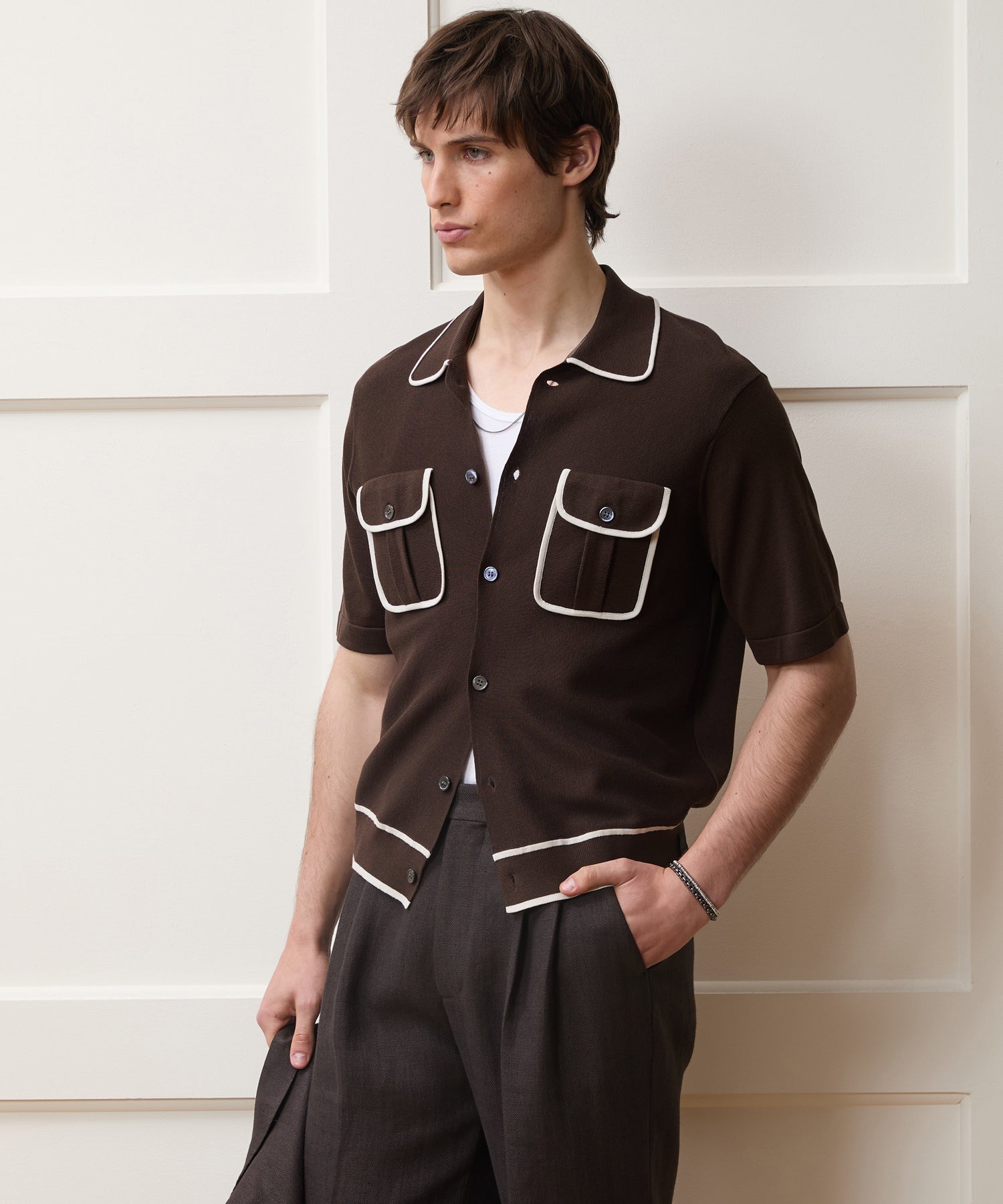 Todd Snyder Wynwood Sweater Polo in Tipped Saddle Brown Saddle Brown