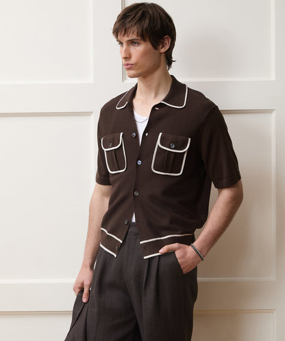 Todd Snyder Wynwood Sweater Polo in Tipped Saddle Brown Saddle Brown