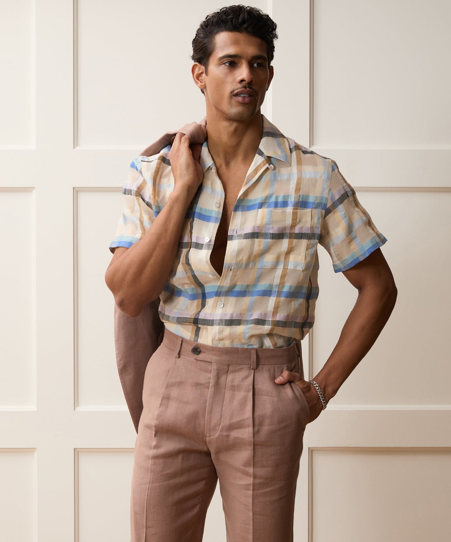 Todd Snyder Italian Check Shirt in Cream Plaid Cream