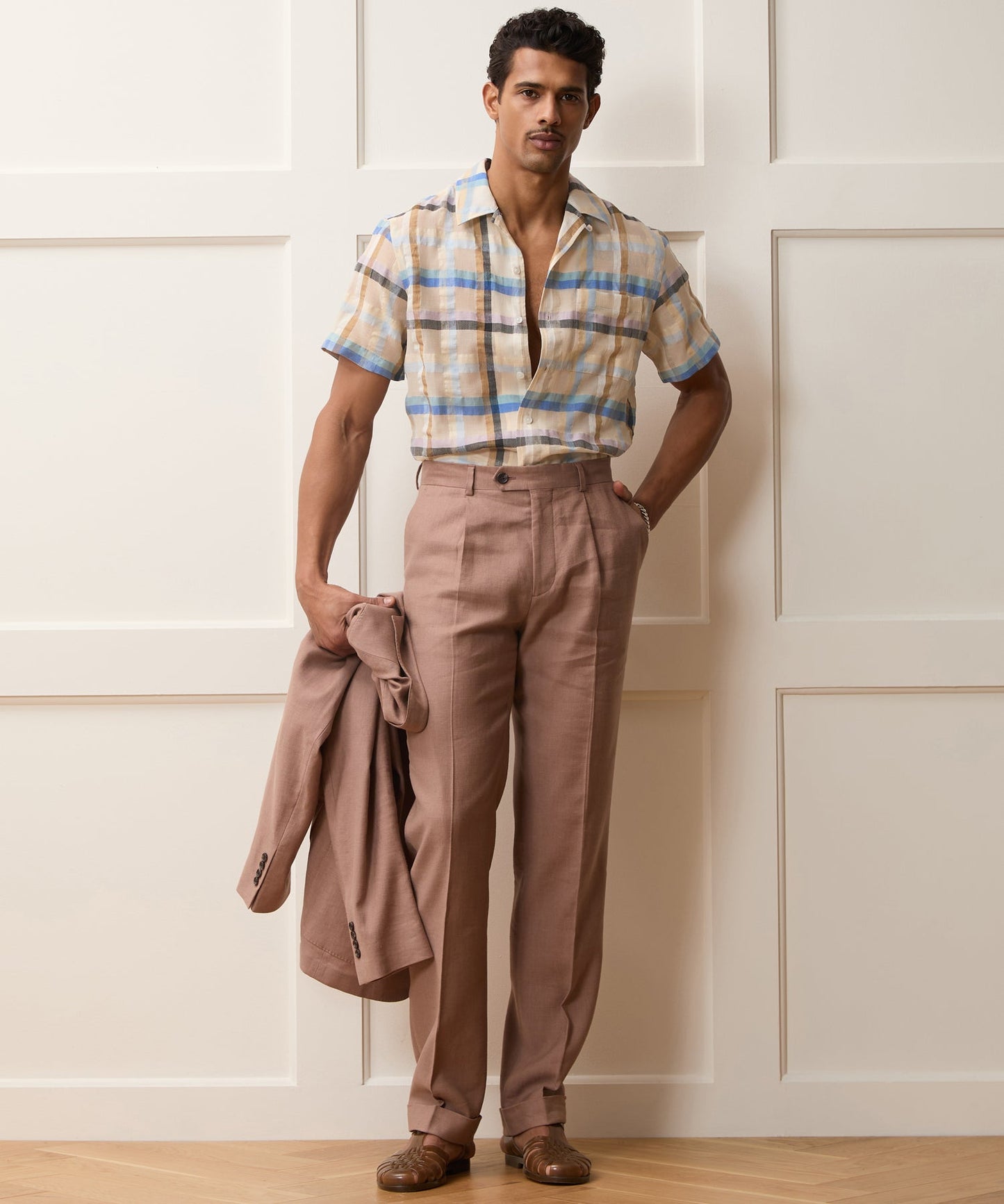 Todd Snyder Italian Check Shirt in Cream Plaid Cream