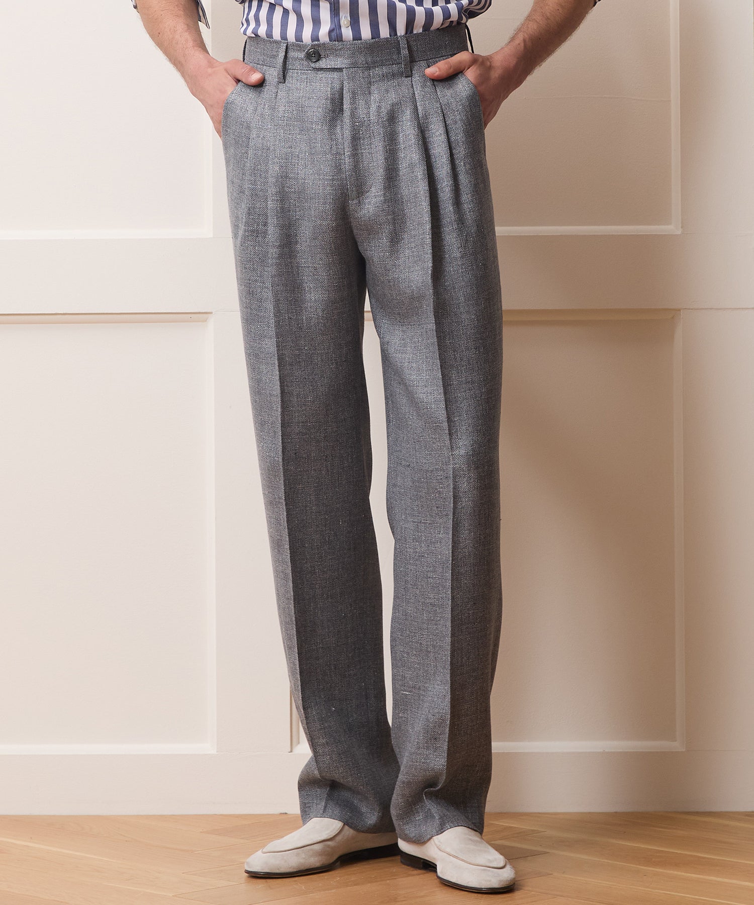 Todd Snyder Italian Linen-Wool Wythe Trouser in Grey Grey