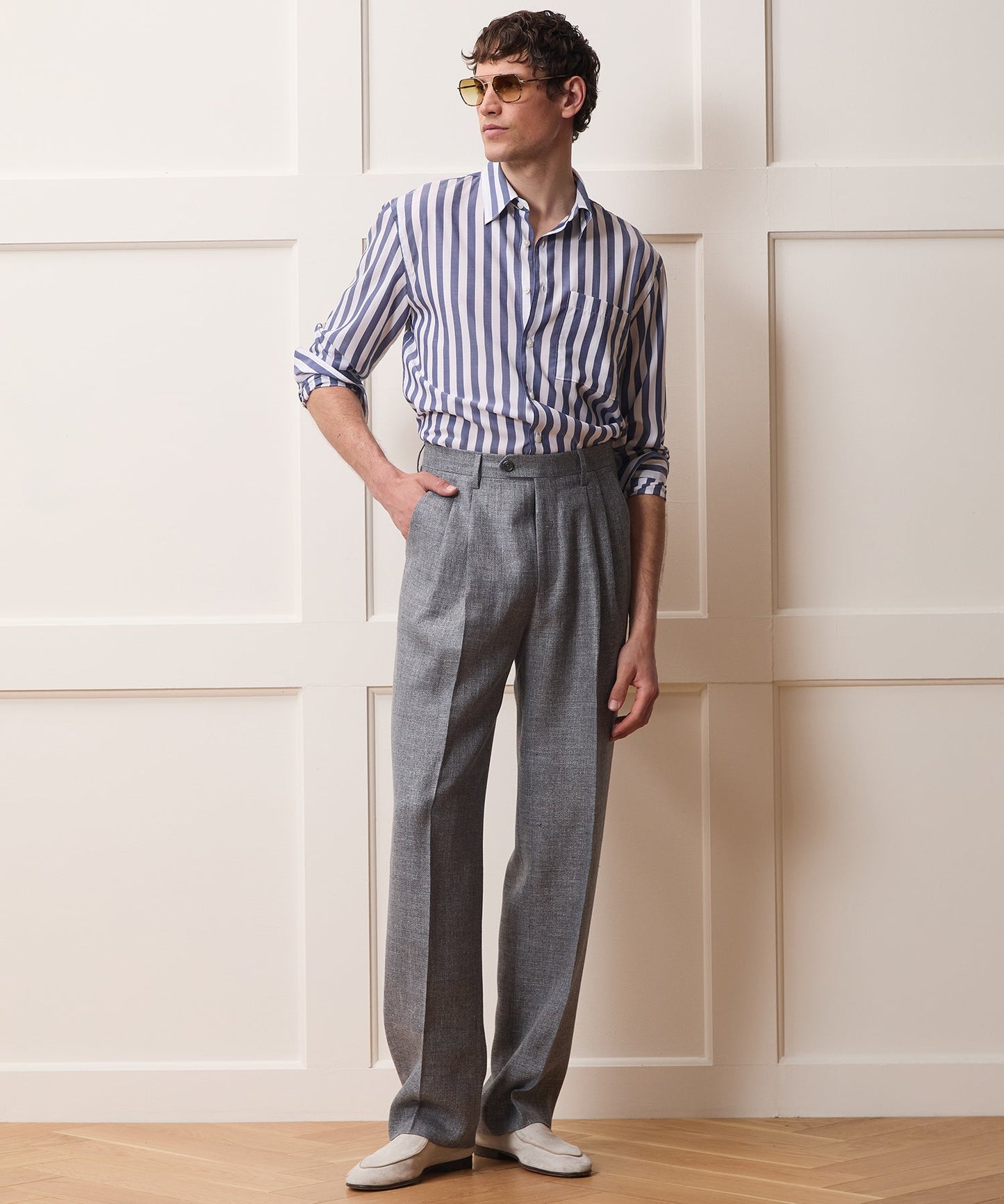 Todd Snyder Italian Linen-Wool Wythe Trouser in Grey Grey