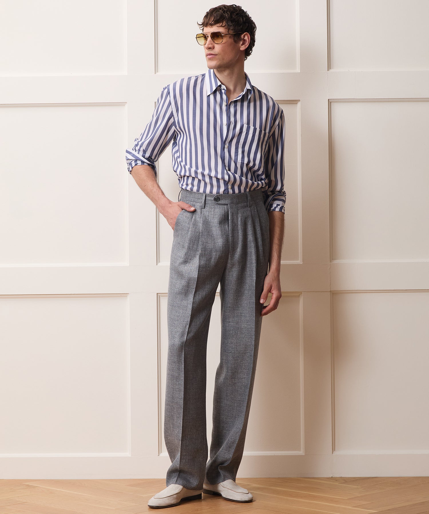 Todd Snyder Italian Linen-Wool Wythe Trouser in Grey Grey