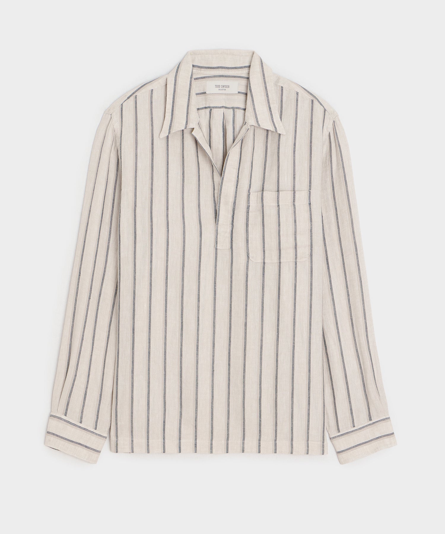 Todd Snyder Striped Linen Popover Shirt in White Stripe White