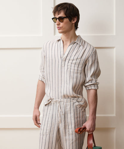 Todd Snyder Striped Linen Popover Shirt in White Stripe White