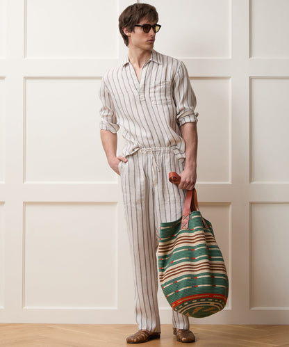 Todd Snyder Striped Linen Popover Shirt in White Stripe White