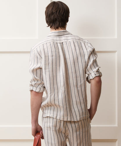 Todd Snyder Striped Linen Popover Shirt in White Stripe White