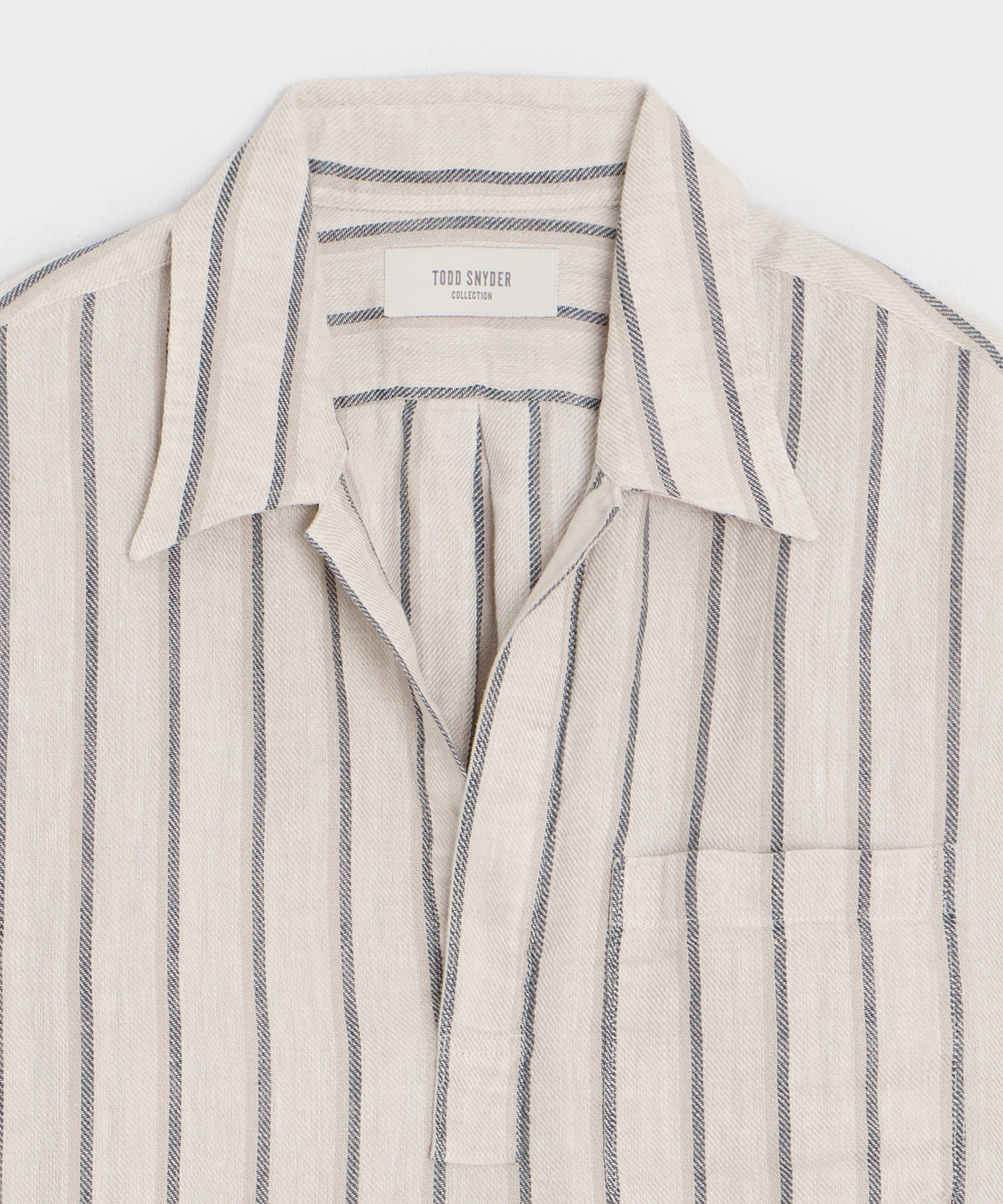 Todd Snyder Striped Linen Popover Shirt in White Stripe White