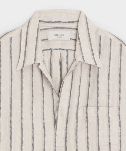 Todd Snyder Striped Linen Popover Shirt in White Stripe White