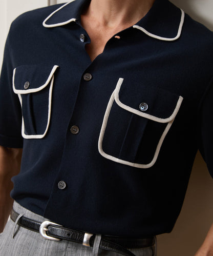 Todd Snyder Wynwood Sweater Polo in Tipped Navy Navy