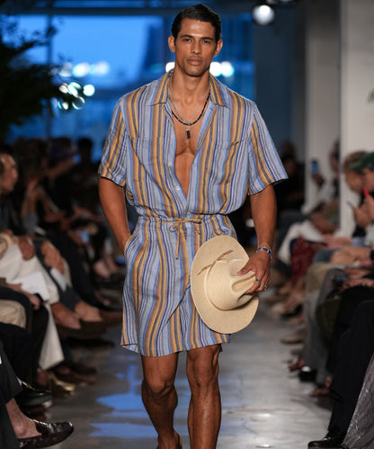 Todd Snyder Italian Multi-Stripe Shirt in Blue Stripe Blue